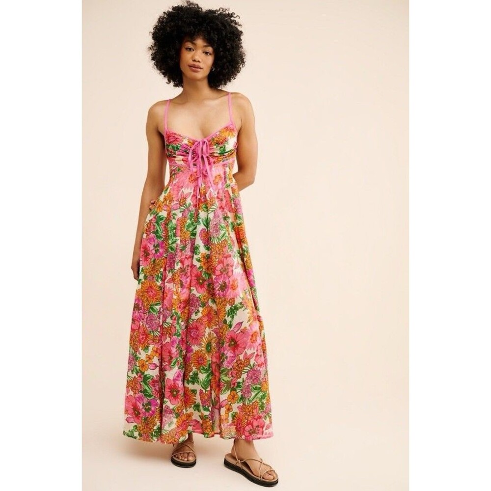 Free People Floral Dream Weaver Maxi Dress Spring Earth Fairy Boho Medium Cotton - Picture 2 of 9